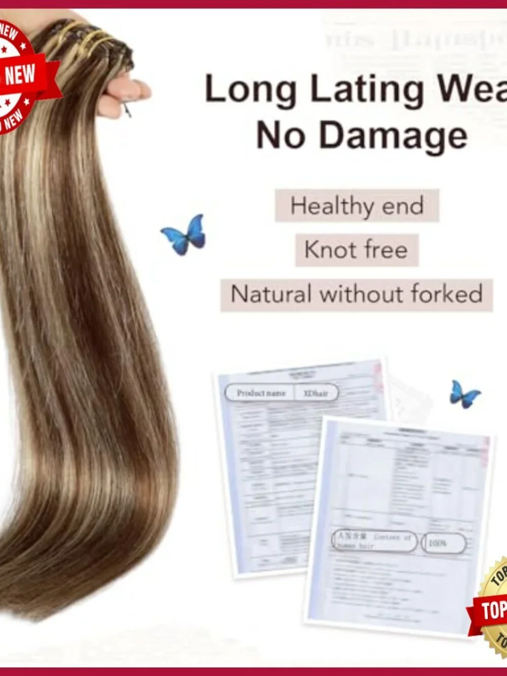 20 Inch Human Hair Clip-In Extensions, 6 Pieces, 120g, Straight